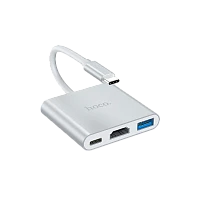 USB-Хаб HOCO HB14 1USB/Type-C/HDMI Type-C (m) USB3.0 серебряный (1/18/180)