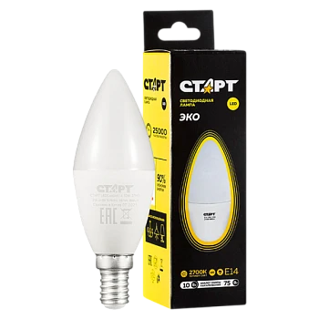 Лампа светодиодная Старт Candle C37 E14 10W 2700К 220V свеча WS (1/10/100)