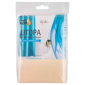 Штора для ванной Рыжий кот 180х180см бежевый (1/10/40)