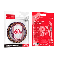 Кабель HOCO X116 Type-C (m)-Type-C (m) 1м 3.0A 60W нейлон фиолетовый (1/68/680)