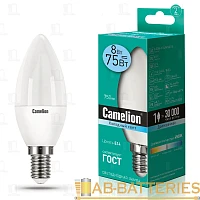 Лампа светодиодная Camelion C35 E14 5.5W 3000К 172-265V свеча матовая