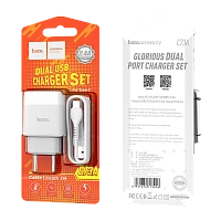 Сетевое З/У HOCO C73A 2USB 2.1A с кабелем Type-C белый (1/30/180)