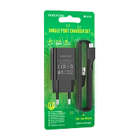 Сетевое З/У Borofone BA68A 1USB microUSB (m) 2.1A черный (1/60/240)