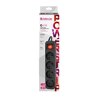 Удлинитель Defender G418 4р.С/З 1.8м с выкл. черный (1/30)
