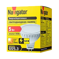 Лампа светодиодная Navigator MR16 GU5.3 1.6W 3000К 12V софит прозрачная (1/10/200)
