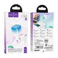 Сетевое З/У HOCO C101A Type-C 20W с кабелем Type-C-Type-C 60W голубой (1/11/110)