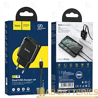 Сетевое З/У HOCO N7 2USB 2.1A с кабелем Lightning черный (1/12/120)