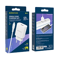 Сетевое З/У Borofone BN1 1USB 2.1A с кабелем microUSB белый (1/35/140)