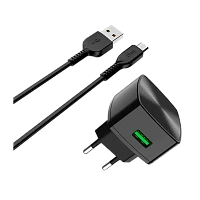 Сетевое З/У HOCO C70A 1USB 3.0A QC3.0 с кабелем microUSB черный (1/72)