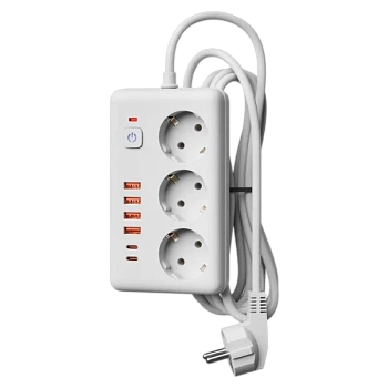 Сетевой фильтр прямоугольный КОСМОС 10A 2500Вт 5м 3 гнезда, выкл, пвс 3х1мм2, белый 4 USB+ 2 USBC
