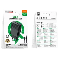 Сетевое З/У Borofone BAS72A 1USB 18W с кабелем microUSB черный (1/20/120)