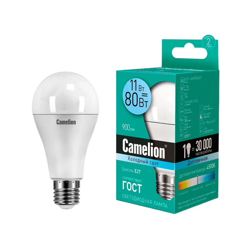 Лампа светодиодная Camelion A60 E27 11W 84К 170-265V груша матовая