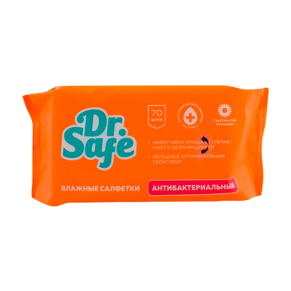 Салфетка Dr.Safe для рук антибакт.+ромашка 70шт. (1/12)