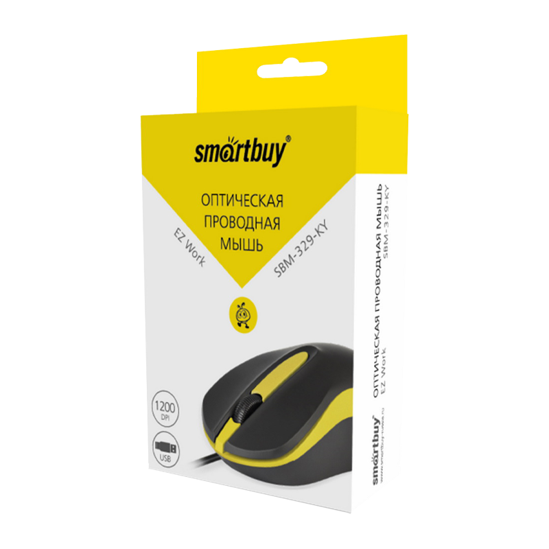 Мышь проводная Smartbuy 329 ONE классическая USB черный желтый (1/100)