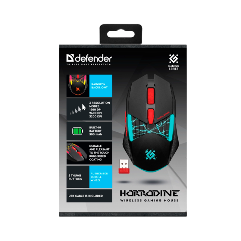 Мышь беспроводная Defender GM-237 HORRODINE игровая USB черный (1/40)
