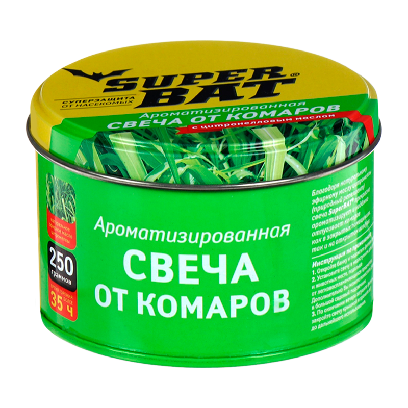 Ароматизированная свеча SuperBAT в банке 1шт. от комаров (1/24)