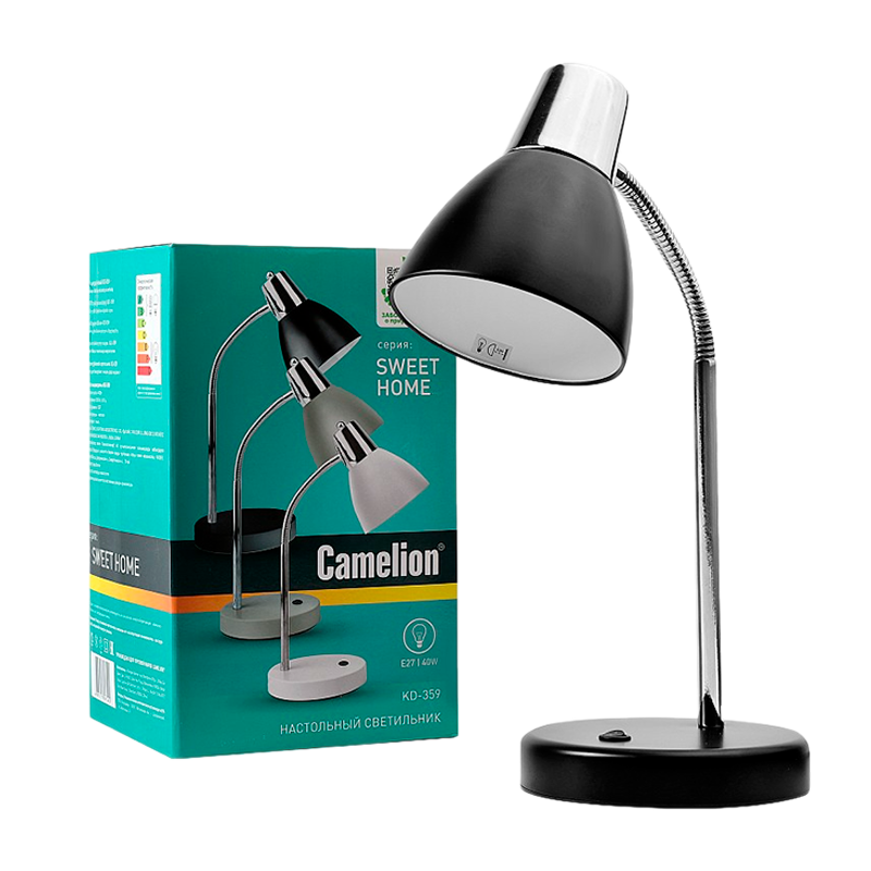 Светильник настольный Camelion KD-359 40W 230V E27 на основании черный (1/12)