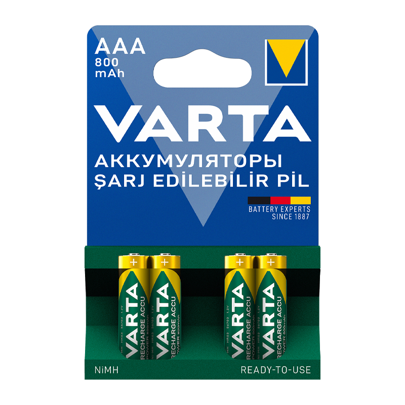 Аккумулятор предзаряженный RTU Varta HR03 AAA BL4 NI-MH 800mAh (4/40/200)
