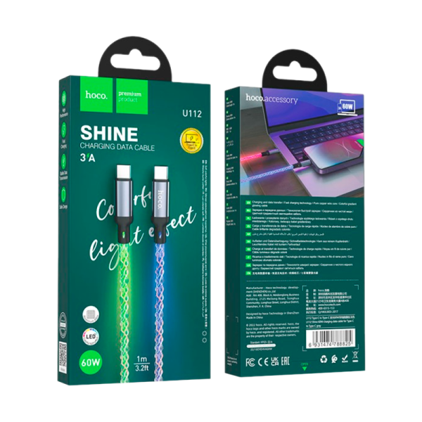 Кабель HOCO U112 Type-C (m)-Type-C (m) 1.0м 2.4A ПВХ серый (1/22/220)