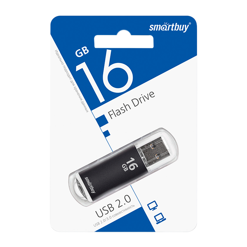 Флеш-накопитель Smartbuy V-Cut 16GB USB2.0 пластик черный