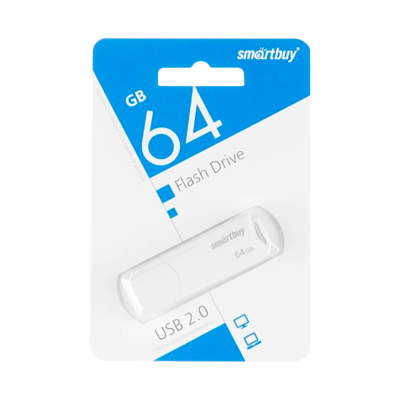 Флеш-накопитель Smartbuy Clue 64GB USB2.0 пластик белый