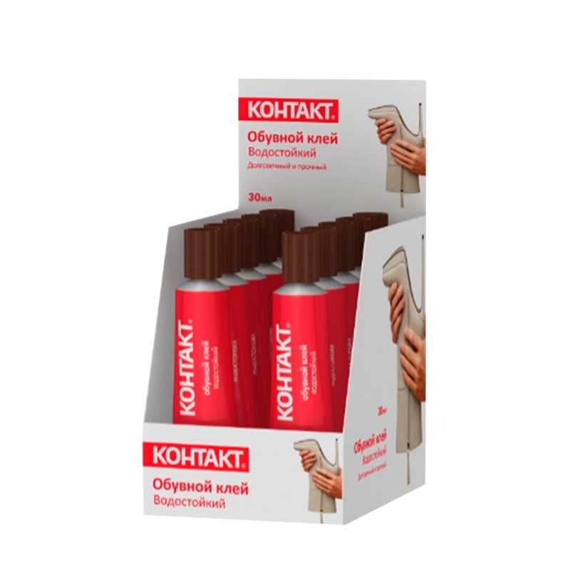 *Клей Контакт обувной 30мл водостойкий BOX10 шоу-бокс (10/120) 