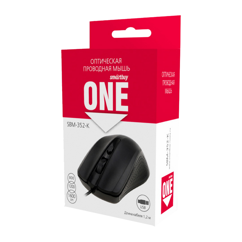 Мышь проводная Smartbuy 352 ONE классическая USB черный (1/100)