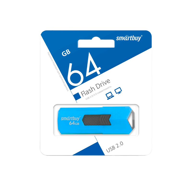 Флеш-накопитель Smartbuy Stream 64GB USB2.0 пластик синий