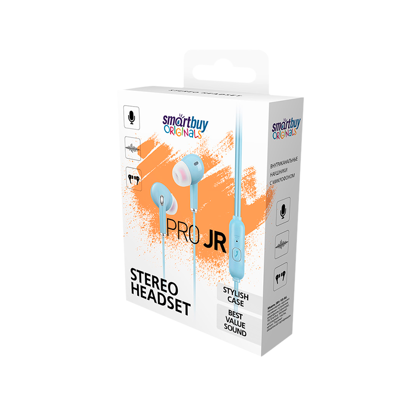 Наушники внутриканальные Smartbuy Pro JR с микр. голубой в коробке (1/50)