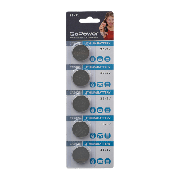 Батарейка GoPower CR2025 BL5 Lithium 3V (5/100/2000)