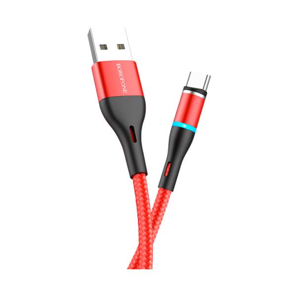 Кабель Borofone BU16 USB (m)-Type-C (m) 1.0м 3.0A ткань магнит красный (1/63/252)