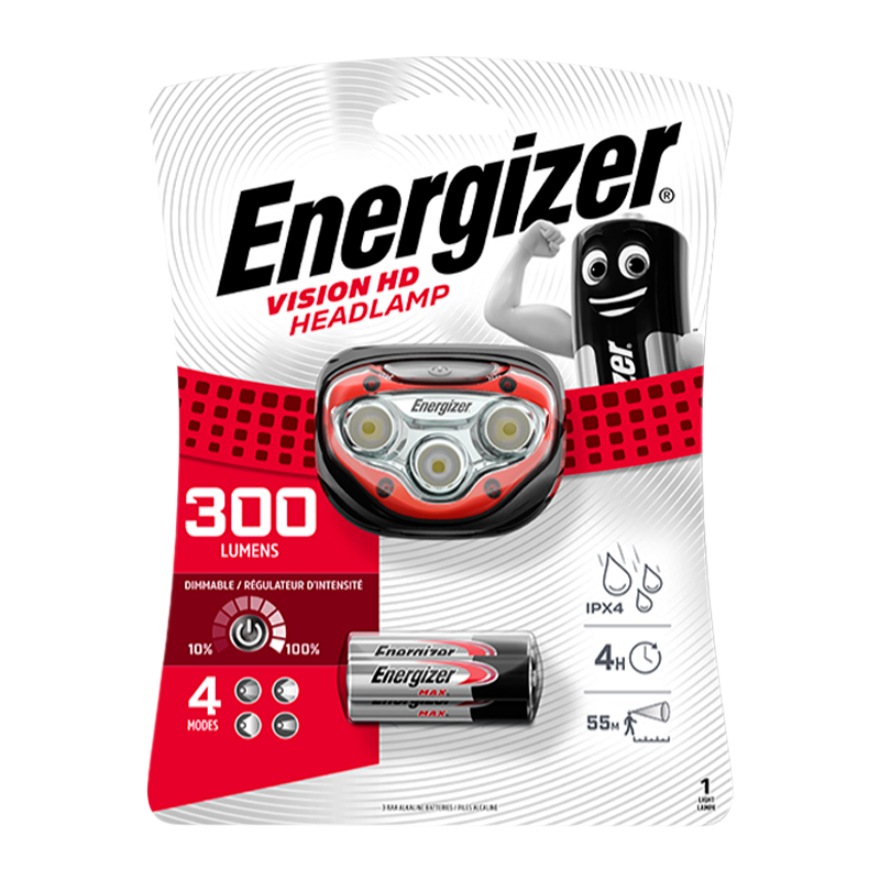 Фонарь налобный Energizer Vision HD Headlight 3LED от батареек 3 режима красный