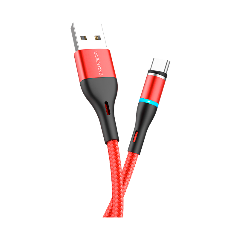 Кабель Borofone BU16 USB (m)-Type-C (m) 1.0м 3.0A ткань магнит красный (1/63/252)