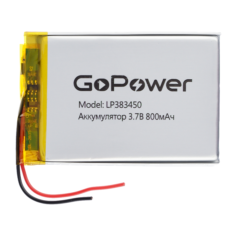 Аккумулятор Li-Pol GoPower LP383450 PK1 3.7V 800mAh с защитой (1/10/250)
