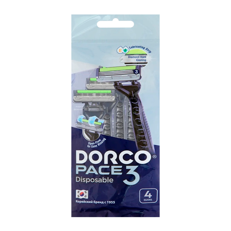 Бритва DORCO PACE3 TRC200BL-4P 3 лезвия пластиковая ручка плавающая головка 4шт. (1/12)