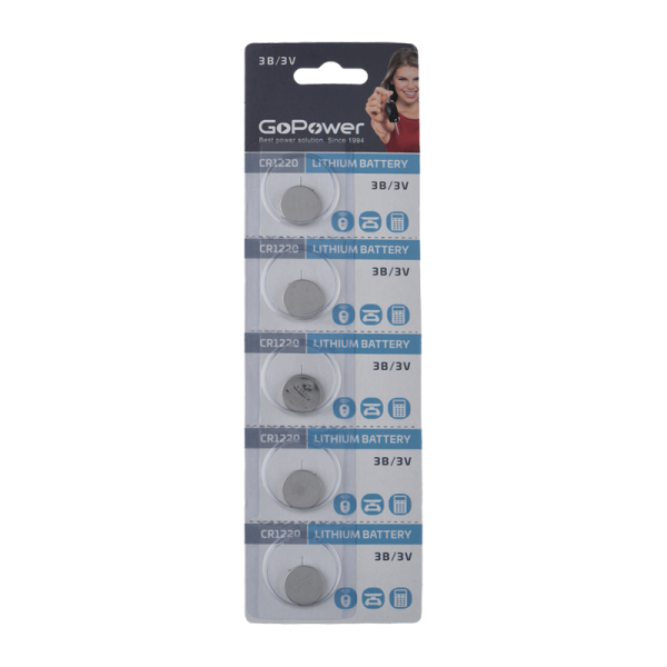 Батарейка GoPower CR1220 BL5 Lithium 3V (5/100/2000)