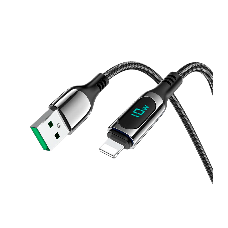 Кабель HOCO S51 Lightning (m)-Type-C (m) 1.2м 2.1A 20W нейлон дисплей черный (1/16/160)