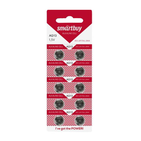 Батарейка Smartbuy G13/LR1154/LR44/357A/A76 BL10 Alkaline 1.5V (10/100/2000)
