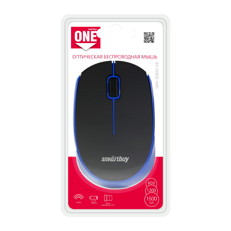 Мышь беспроводная Smartbuy 368AG ONE классическая USB черный синий (1/40)