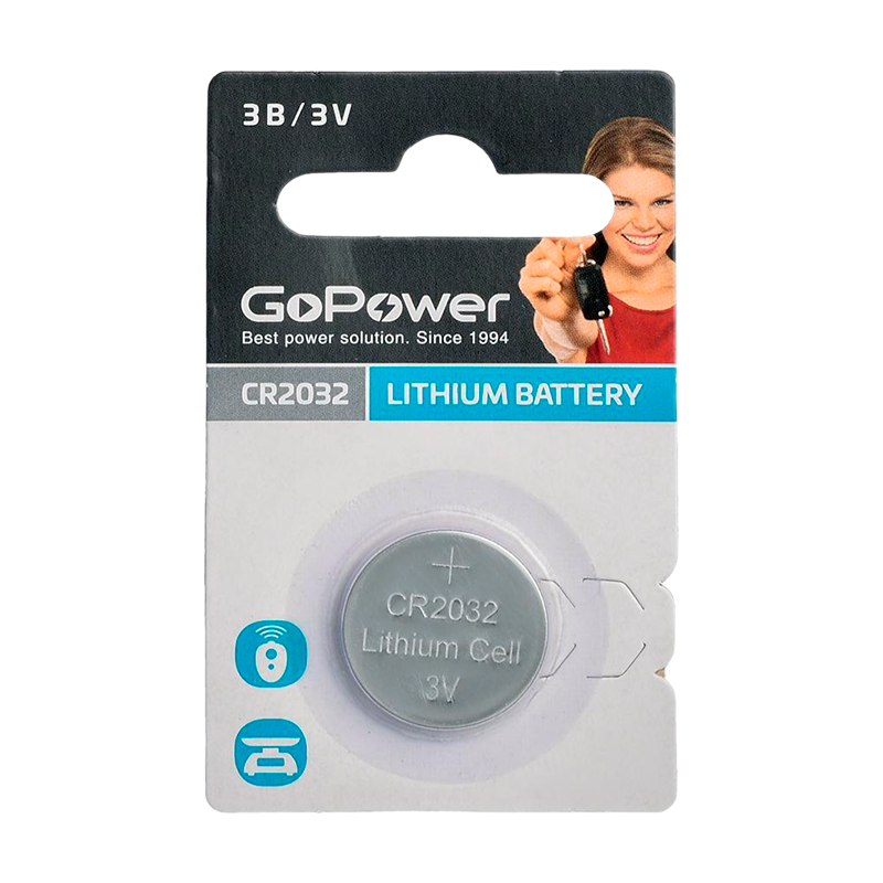 Батарейка GoPower CR2032 BL1 Lithium 3V (1/50/2000)