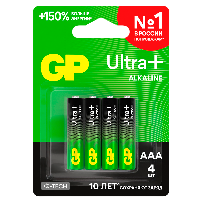 Батарейка GP ULTRA PLUS G-tech LR03 AAA BL4 Alkaline 1.5V (4/40/320) R