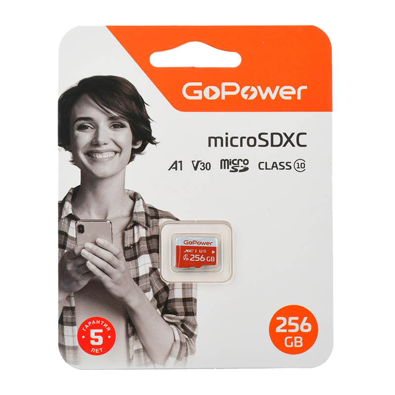 Карта памяти microSD GoPower 256GB Class10 UHS-I (U3) 100 МБ/сек V30 без адаптера