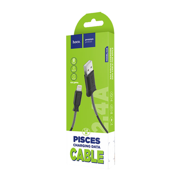 Кабель HOCO X24 USB (m)-Lightning (m) 1.0м 2.4A TPE черный (1/31/310)