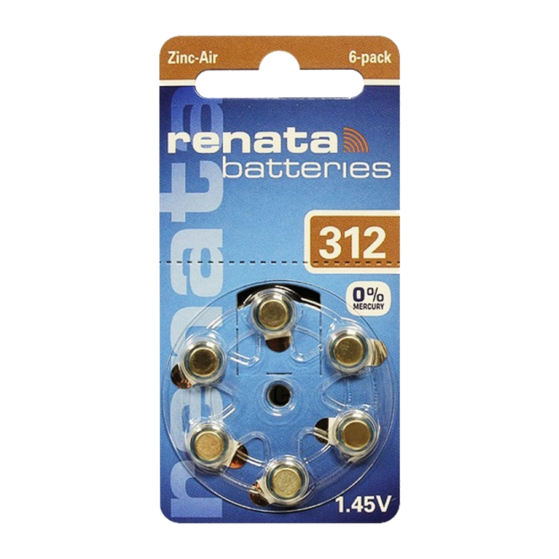 Батарейка Renata ZA312 BL6 Zinc Air 1.45V (Новая упаковка) (6/60/600/6000)