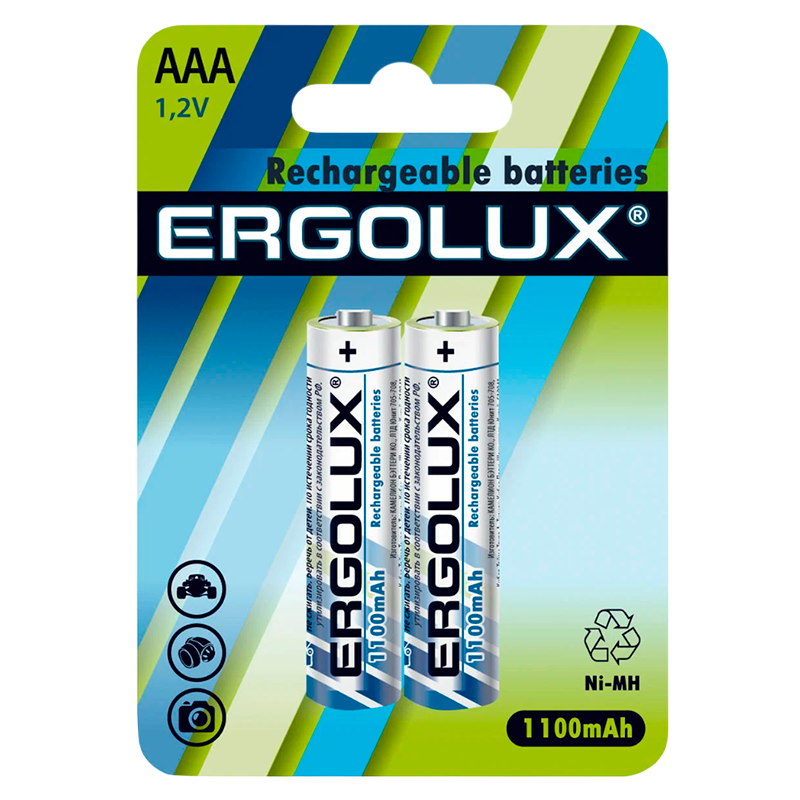 Аккумулятор бытовой Ergolux HR03 AAA BL2 NI-MH 1100mAh (2/24/480)