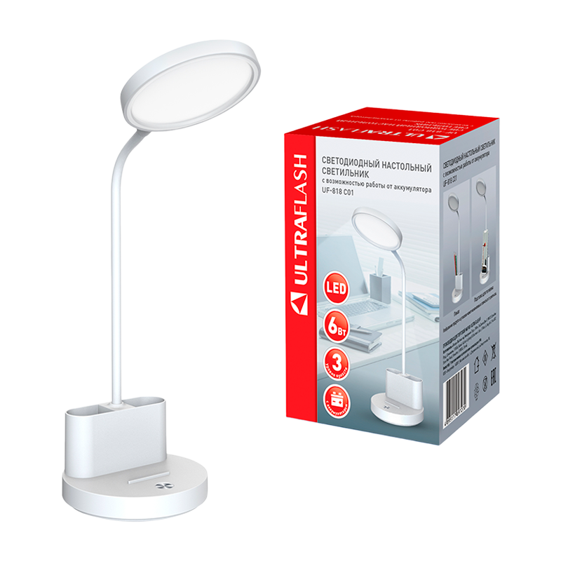 Светильник настольный Ultraflash UF-818 6W 230V на основании 3 ур.ярк. белый