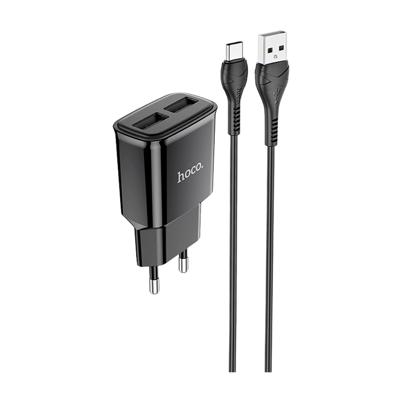 Сетевое З/У HOCO C88A 2USB 2.4A с кабелем Type-C черный (1/12/120)