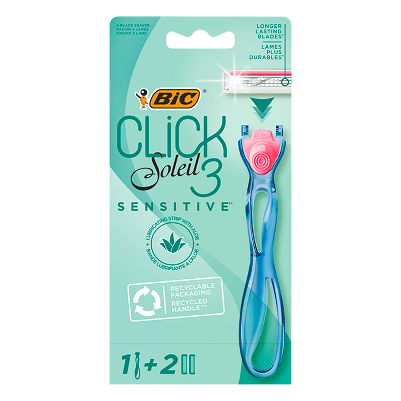 Бритва BIC "CLICK SESITIVE 3" 3 лезвия 2 кассеты пластиковая ручка (1/10)
