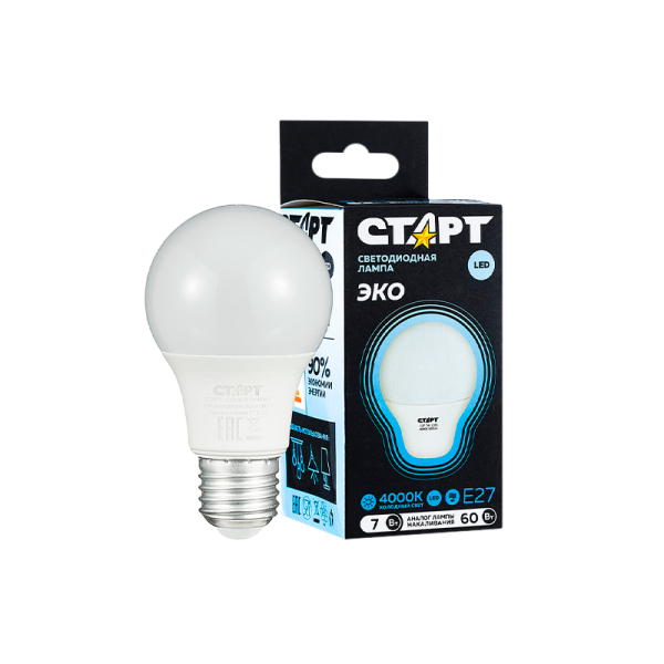 Лампа светодиодная Старт GLS E27 7W 4000К 220V груша Black матовая (1/10/100)