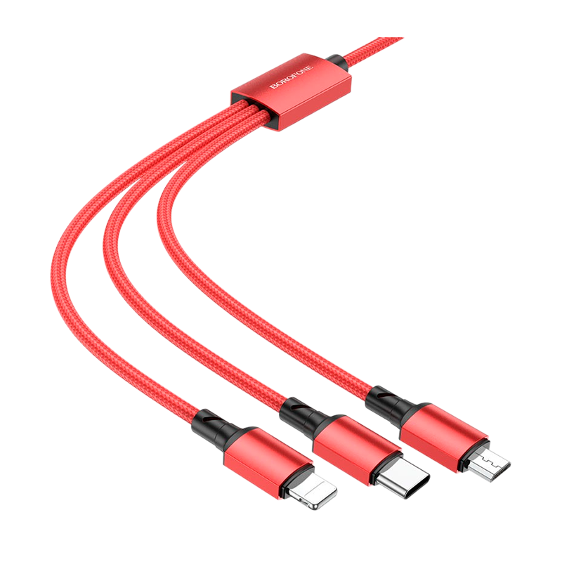 Кабель Borofone BX72 USB (m)-Lightning/Type-C/microUSB (m) 1.0м 2.0A нейлон красный (1/360)